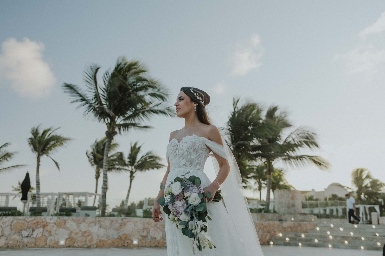 Couple at sunset on Grand Palladium Riviera Maya beach wedding